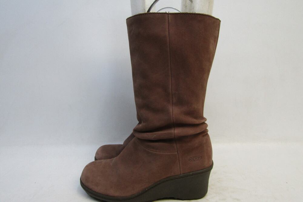 Keen Womens Size 7 M Brown Leather 9" Shaft Mid Calf Wedge Fashion Boots